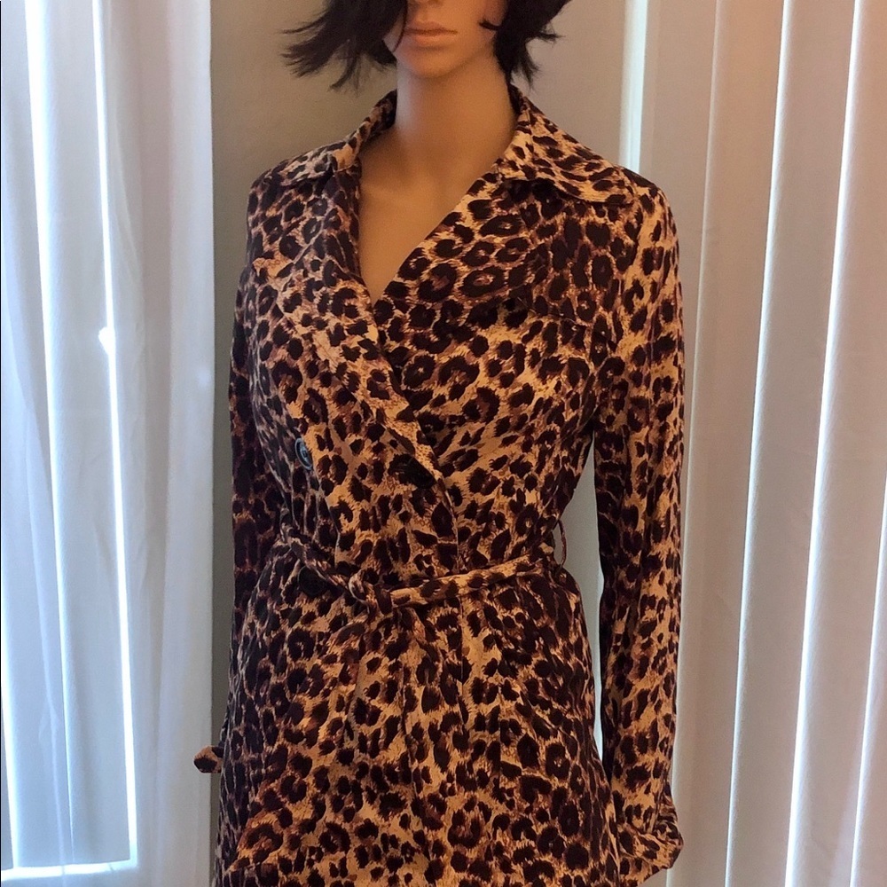 Belted Leopard Print Trench Coat